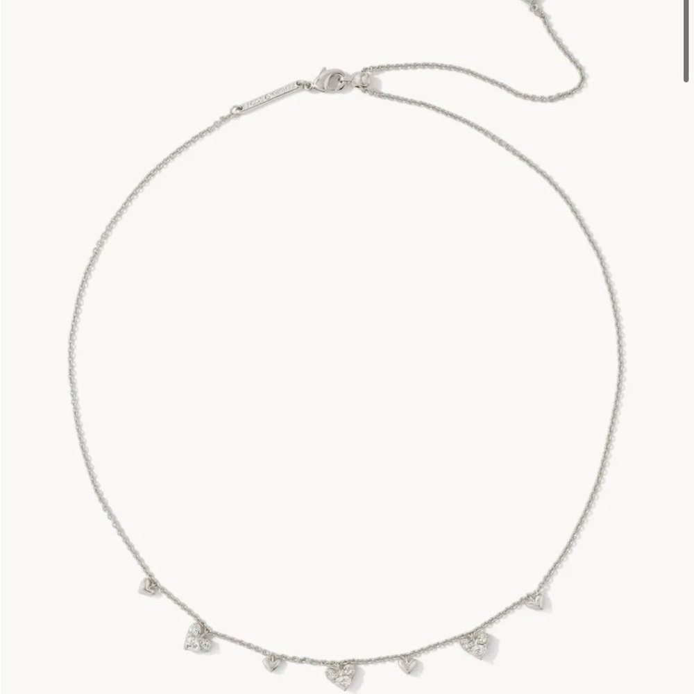 NWT Kendra Scott Haven Silver Heart Crystal Choker Necklace in White Crystal